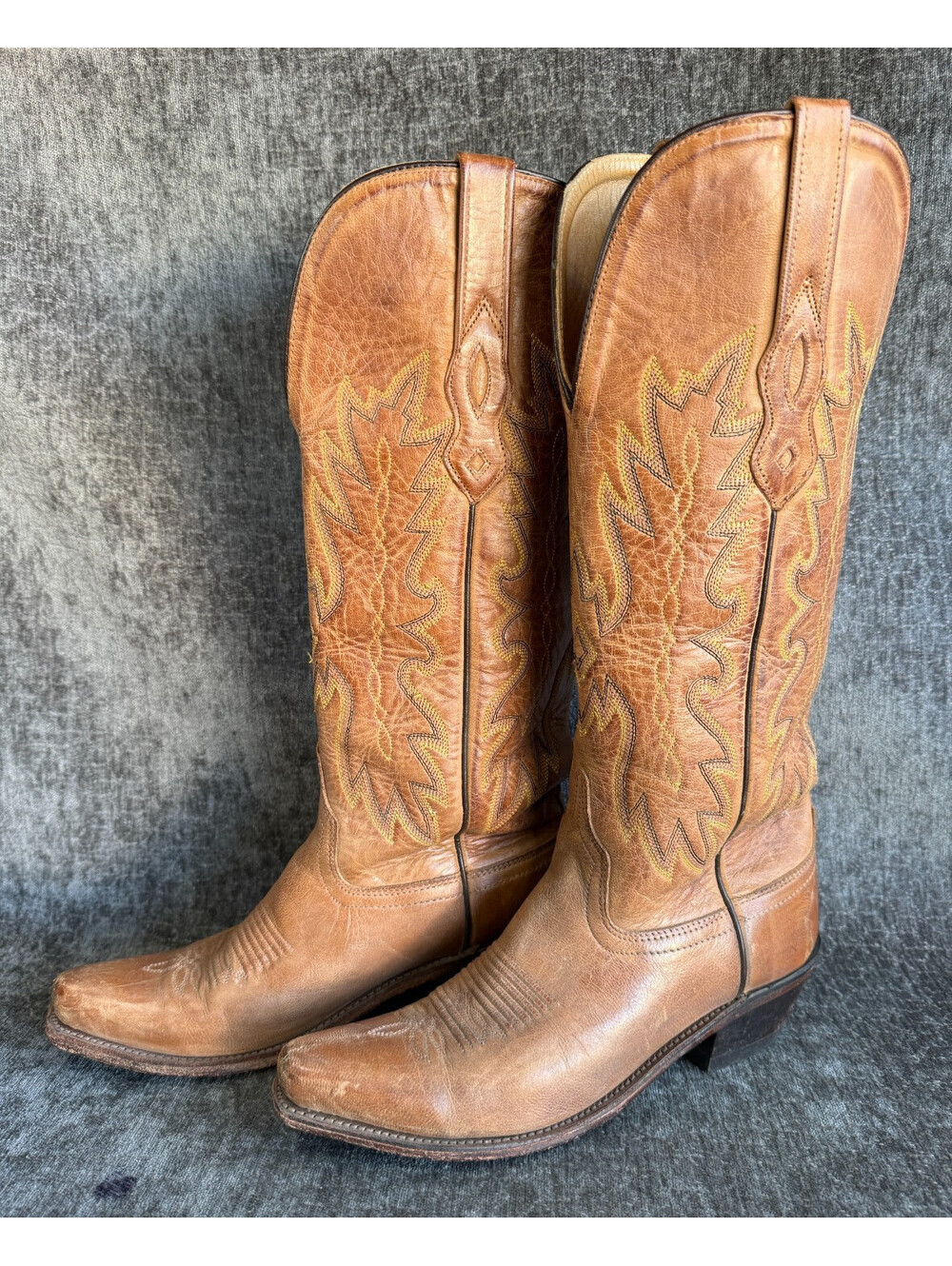 Old West TS1541 Tan Leather Tall Western Cowboy Boots Women Size 5.5 M